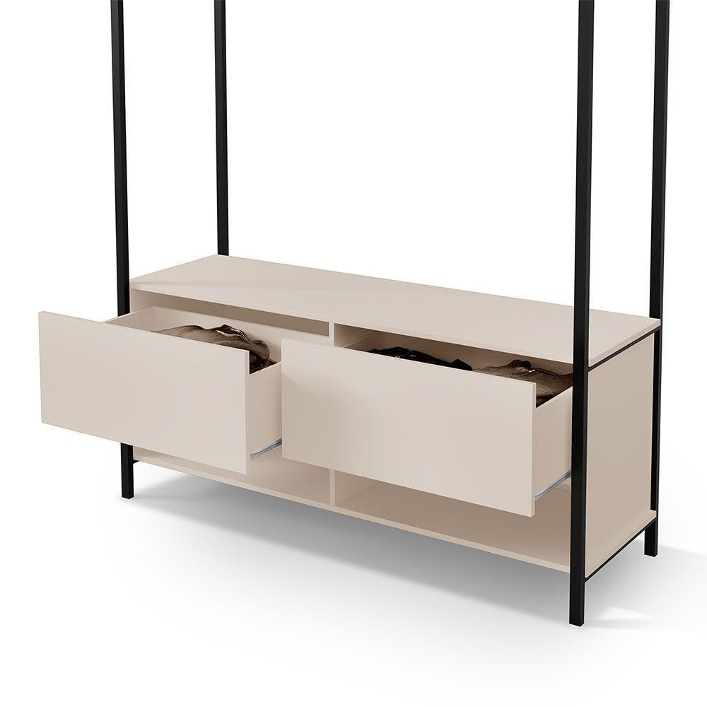 Closet Estilo Industrial Dallas 2 Gavetas Klm Móveis Preto Com Off White - 4