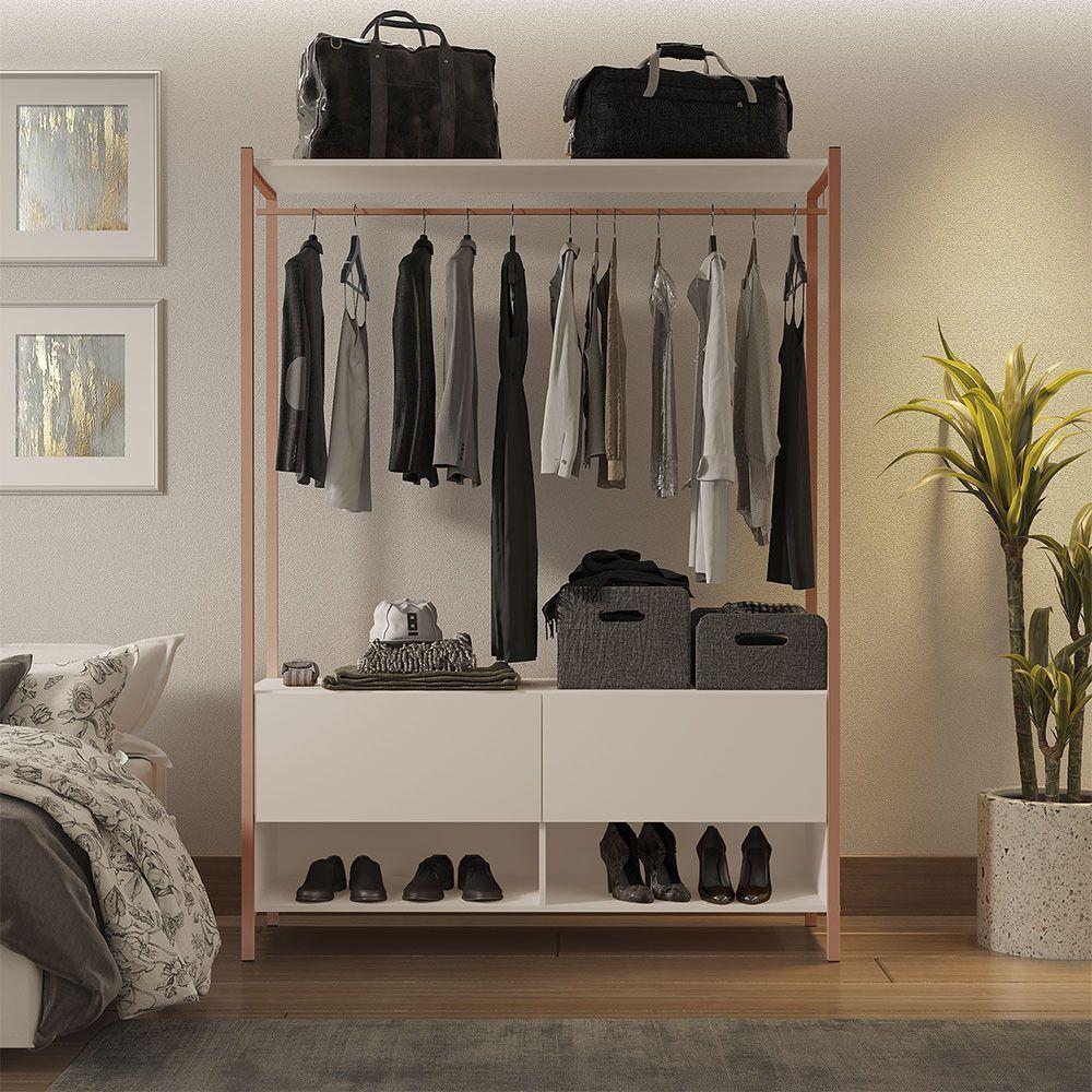 Closet Estilo Industrial Dallas 2 Gavetas Klm Móveis Bronze Com Off White - 2