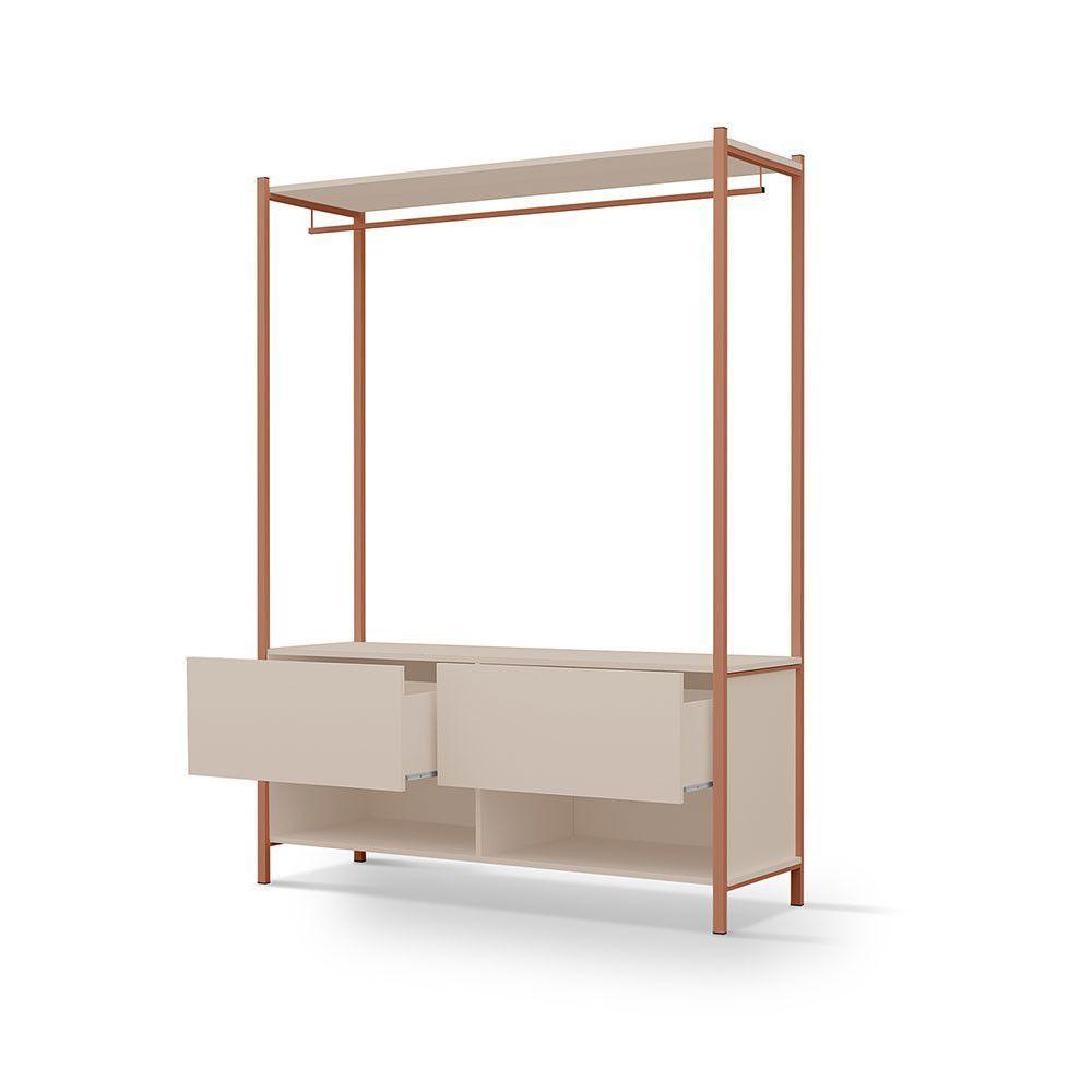 Closet Estilo Industrial Dallas 2 Gavetas Klm Móveis Bronze Com Off White - 4