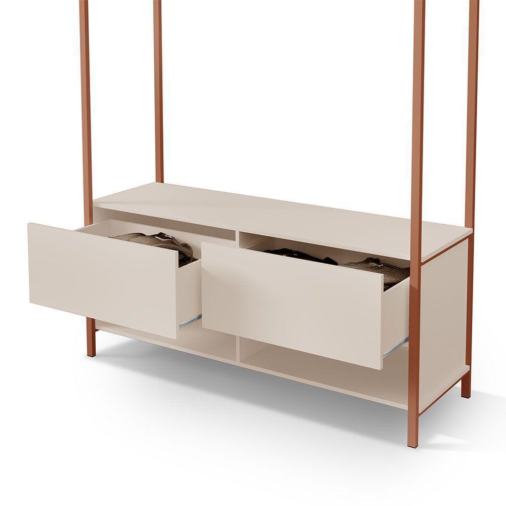 Closet Estilo Industrial Dallas 2 Gavetas Klm Móveis Bronze Com Off White - 5