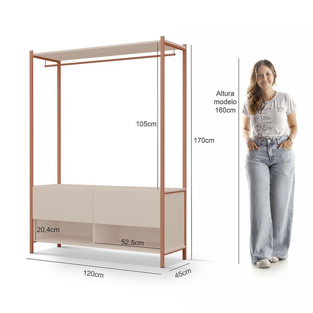 Closet Estilo Industrial Dallas 2 Gavetas Klm Móveis Bronze Com Off White - 6