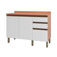 Gabinete De Cozinha Modulado Balcão Macadâmia 120cm 2 Portas 3 Gavetas Freijo/branco - Telasul - 1