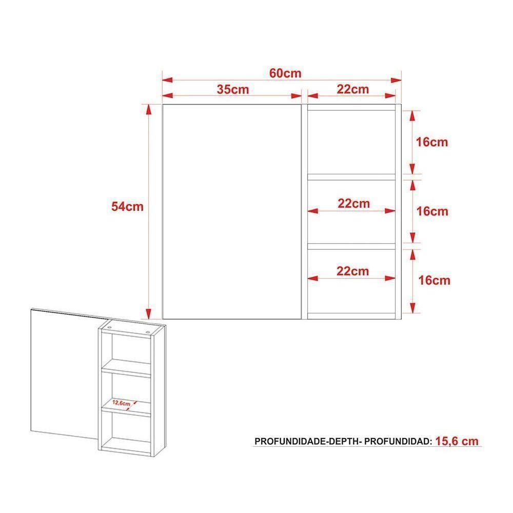 Conjunto De Banheiro Balcão C- Rodizios Bn3603 S- Cuba 80cm E Armário C- Espelho Bn3609 Amêndoa - Tecno Mobili - 9