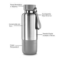Garrafa Em Inox Parede Dupla 500ml Com Copo E Porta Objetos Cinza - 3