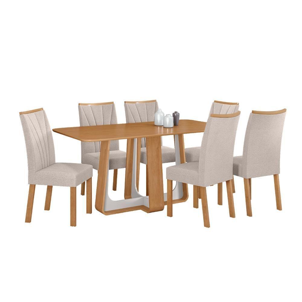Conjunto Sala De Jantar Mesa Easy Pop 170x90cm Tampo Mdf Com 6 Cadeiras Confort Boucle Bege Amêndoa/off White - 2