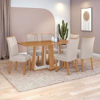 Conjunto Sala De Jantar Mesa Easy Pop 170x90cm Tampo Mdf Com 6 Cadeiras Confort Boucle Bege Amêndoa/off White - 1