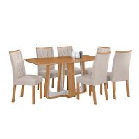 Conjunto Sala De Jantar Mesa Easy Pop 170x90cm Tampo Mdf Com 6 Cadeiras Confort Boucle Bege Amêndoa/off White - 2