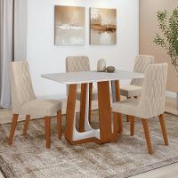 Conjunto Sala De Jantar Mesa Easy Pop 120x80cm Tampo Vidro/mdf Com 4 Cadeiras Seat Linho Bege Frassino/off White - 1