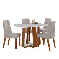 Conjunto Sala De Jantar Mesa Easy Pop 120x80cm Tampo Vidro/mdf Com 4 Cadeiras Seat Veludo Capuccino Frassino/off - 2
