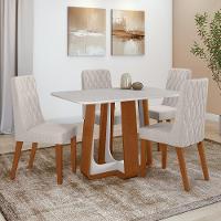 Conjunto Sala De Jantar Mesa Easy Pop 120x80cm Tampo Vidro/mdf Com 4 Cadeiras Seat Linho Mosaico Cinza Frassino/off - 1