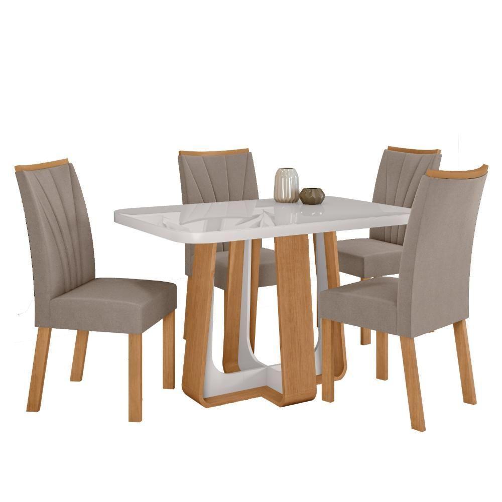 Conjunto Sala De Jantar Mesa Easy Pop 120x80cm Tampo Mdf 40mm Com 4 Cadeiras Confort Suede Animale Bege Amêndoa/off - 6