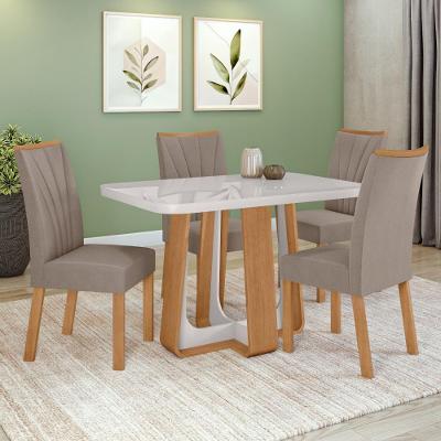 Conjunto Sala de Jantar Easy Pop 4 Lugares Tampo MDF 40mm Bege Amêndoa Off 120x80cm