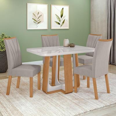 Conjunto Sala de Jantar Easy Pop 4 Lugares Tampo MDF com Cadeiras Veludo Capuccino Amêndoa Off White