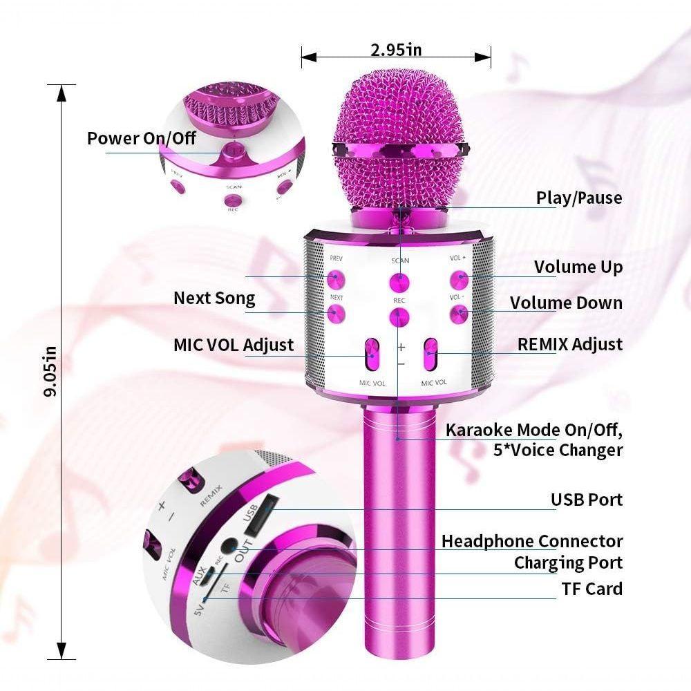 Microfone Karaoke Bluetooth Sem Fio Recarregável - Rosa - 2