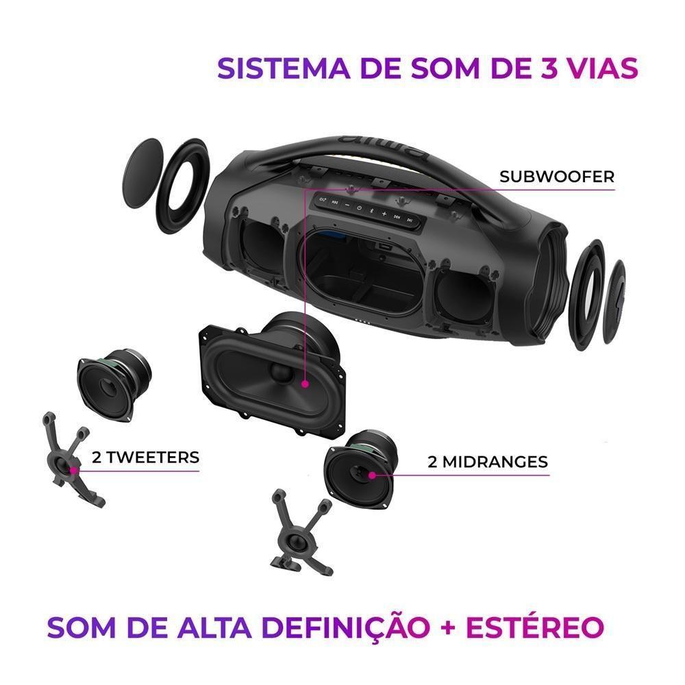 Caixa De Som Aiwa Boombox Plus 200W Bluetooth 30H LP66 USB Preta BBS-01-B Bivolt - 2