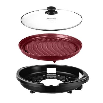 Grill Elétrico Mondial G-03-RC Cook & Grill Redondo Antiaderente Tampa de Vidro Preto 110V