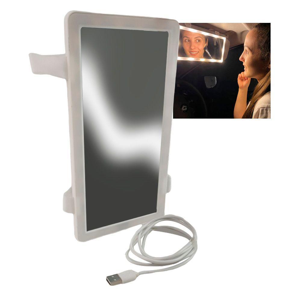 Espelho De Carro S/ Fio 3 Cores Led Usb Quebra Sol Maquiagem - 1