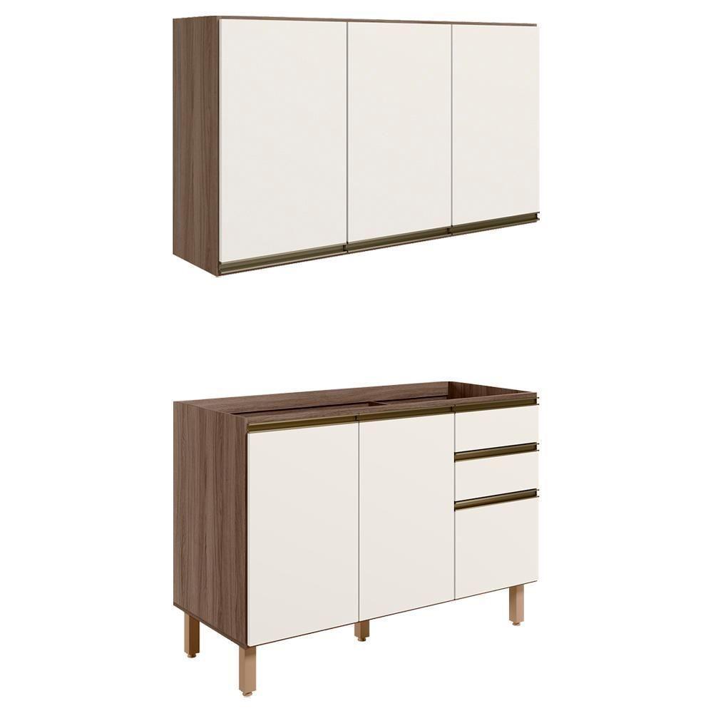 Armario Aereo Balcao Pia 120 Cm Mdf Kali Carvalho Toq Off White Cetim - 1
