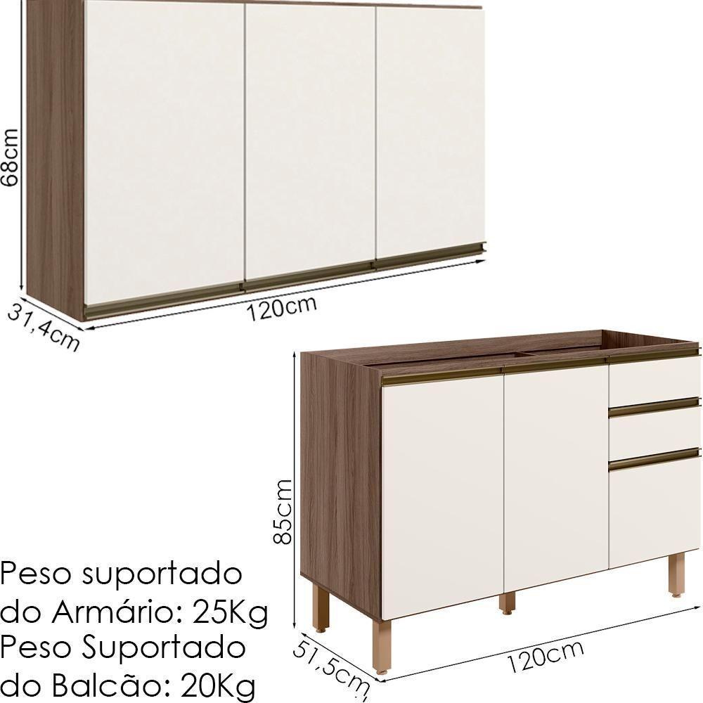 Armario Aereo Balcao Pia 120 Cm Mdf Kali Carvalho Toq Off White Cetim - 2