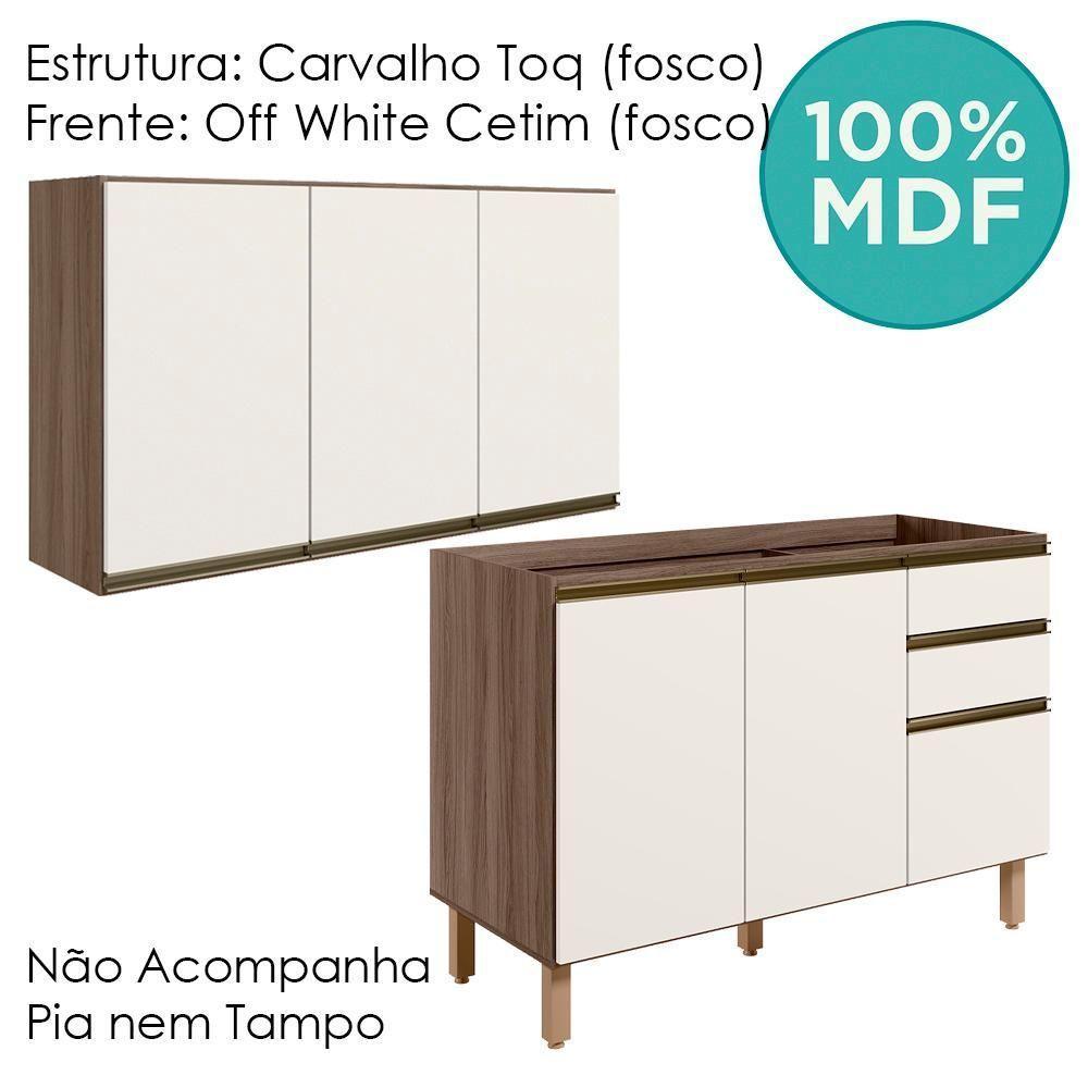 Armario Aereo Balcao Pia 120 Cm Mdf Kali Carvalho Toq Off White Cetim - 3