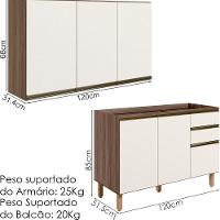 Armario Aereo Balcao Pia 120 Cm Mdf Kali Carvalho Toq Off White Cetim - 2