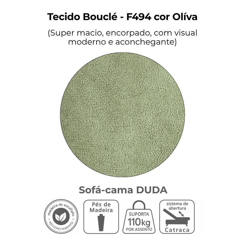 Sofa Cama 2 Lugares 185 Cm Duda Tecido Boucle F494 Oliva Milani Store Oliva - 7