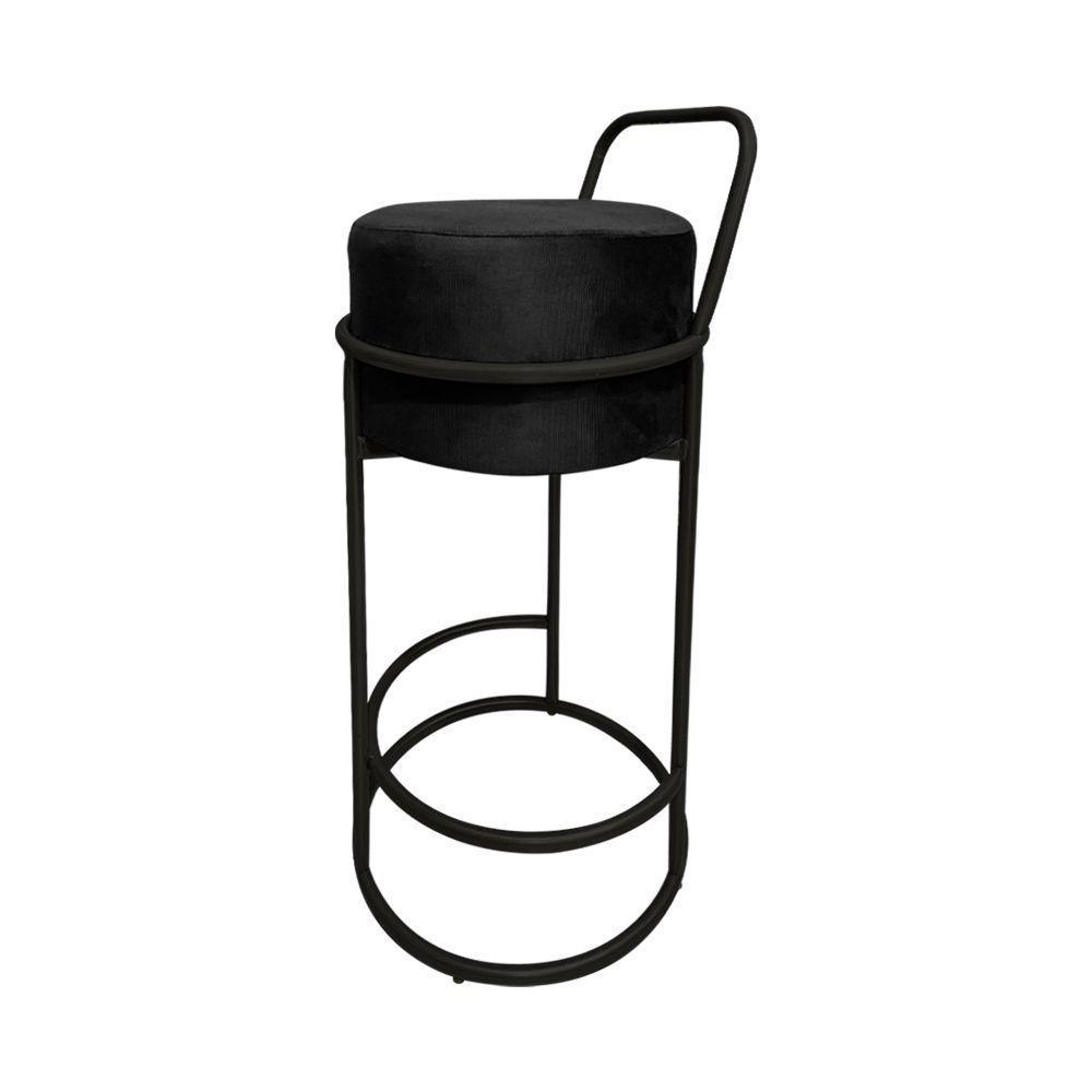 Kit 3 Banquetas Alta Redonda Base Preta Veludo - Preto - 2