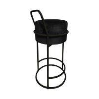 Kit 3 Banquetas Alta Redonda Base Preta Veludo - Preto - 3