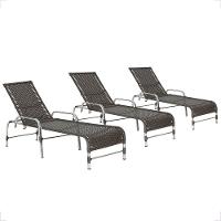 3 Espreguiçadeiras Reclinável Catar, Alumínio Polido E Fibra Tabaco - 1