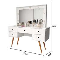 Penteadeira Camarim Com Led Espelho Bancada De Maquiagem Pé Madeira Retrô 5 Gaveta Branco - 3