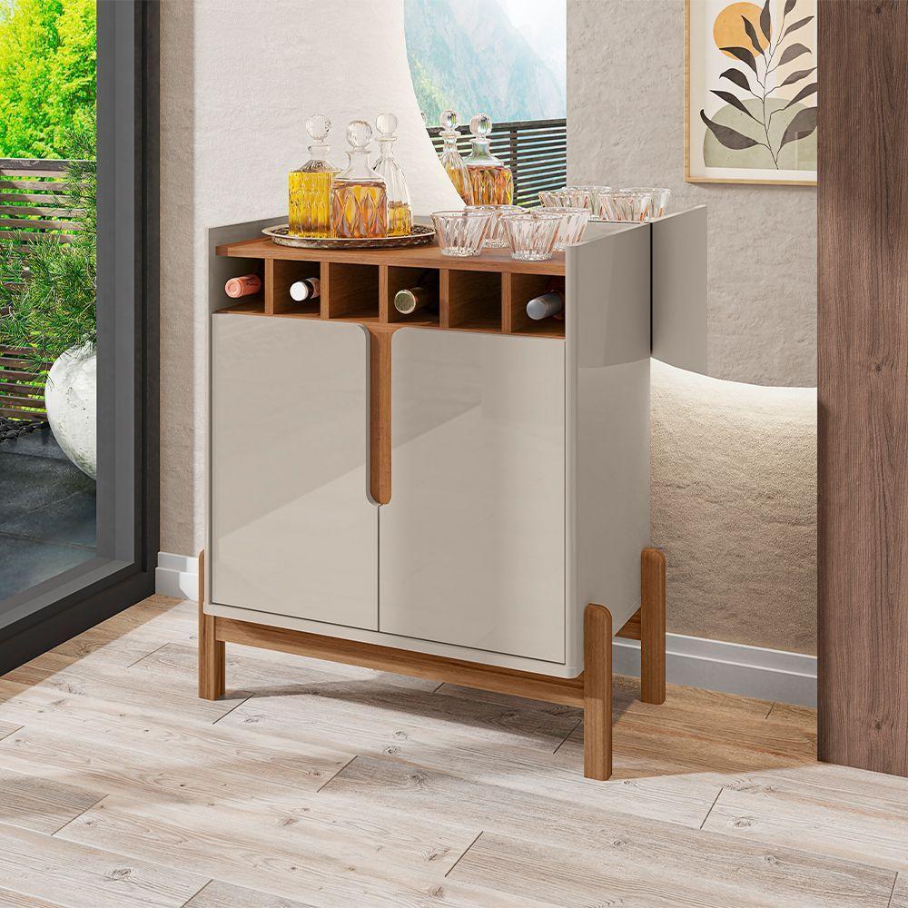 Aparador Bar Lizz Com Adega E 2 Portas 79cm Off-white/cedro - 1