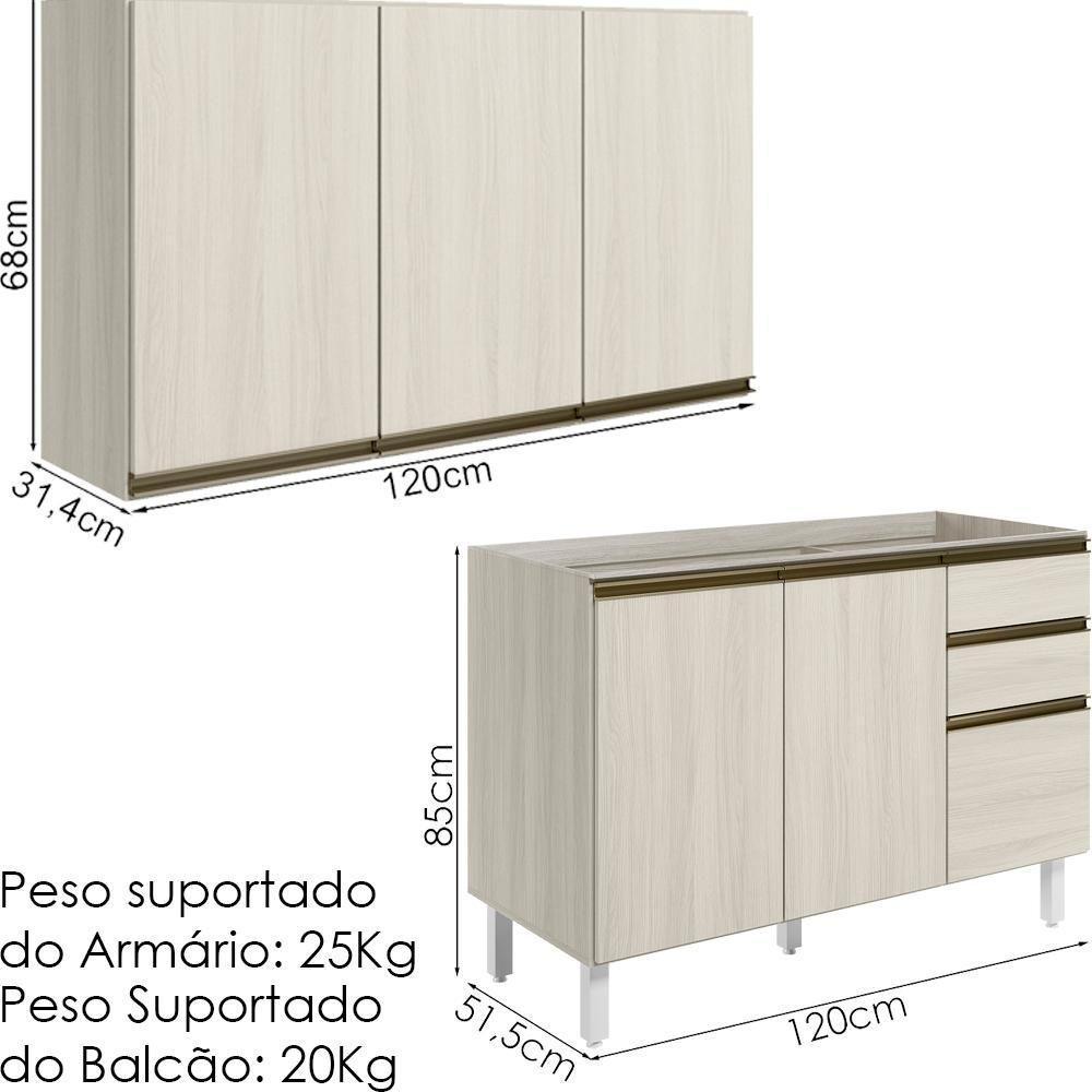 Armario Aereo Balcao Pia 120 Cm Mdf Kali Bianco - 3