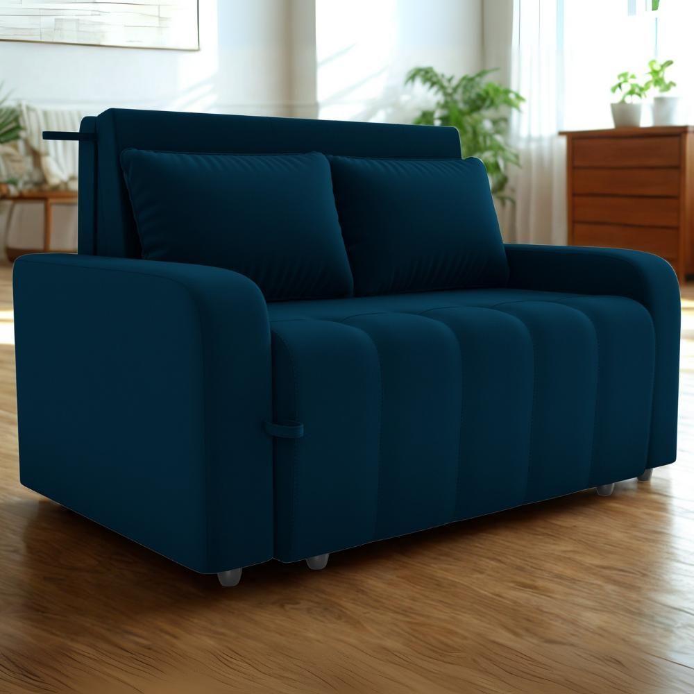 Sofa Cama 2 Lugares 138 Cm Amora New Veludo E433 Azul Milani Store Azul - 2