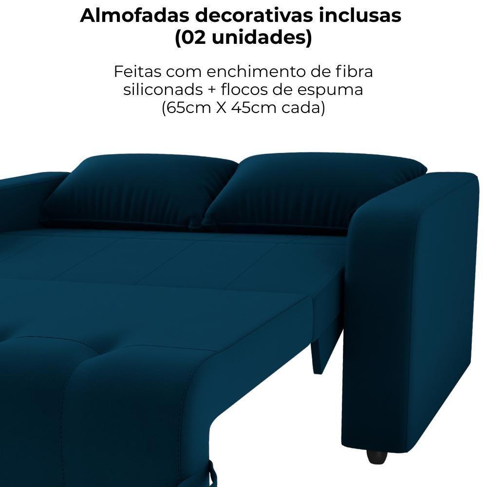 Sofa Cama 2 Lugares 138 Cm Amora New Veludo E433 Azul Milani Store Azul - 5