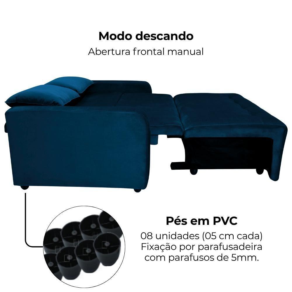 Sofa Cama 2 Lugares 138 Cm Amora New Veludo E433 Azul Milani Store Azul - 7