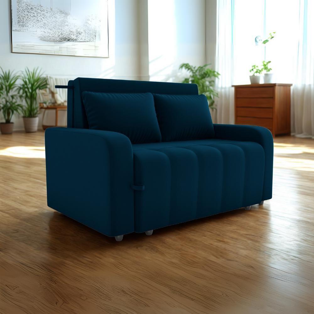 Sofa Cama 2 Lugares 138 Cm Amora New Veludo E433 Azul Milani Store Azul - 8