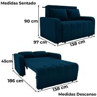Sofa Cama 2 Lugares 138 Cm Amora New Veludo E433 Azul Milani Store Azul - 3