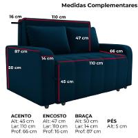 Sofa Cama 2 Lugares 138 Cm Amora New Veludo E433 Azul Milani Store Azul