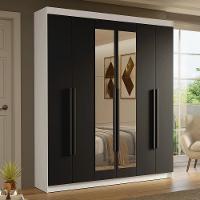 Guarda-roupa Casal 6 Portas Batentes Com Espelho Saturno Madesa Branco/preto - 1