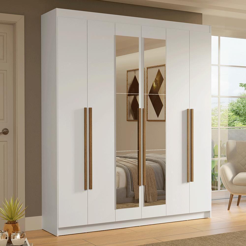 Guarda-roupa Casal 6 Portas Batentes Com Espelho Saturno Madesa Branco/rustic - 1