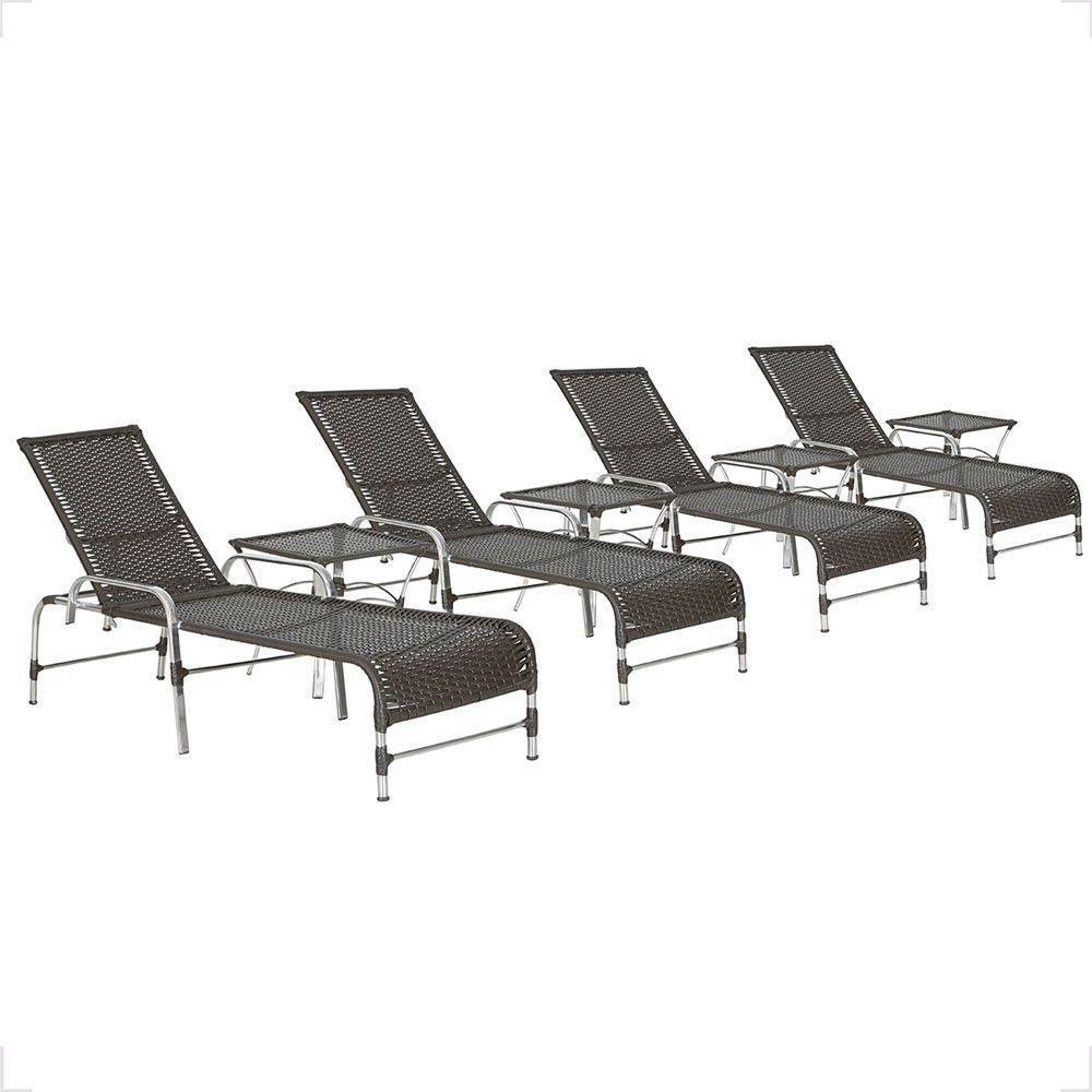 4 Espreguiçadeira Catar E 4 Mesa Garden Alumínio E Fibra Tabaco - 1