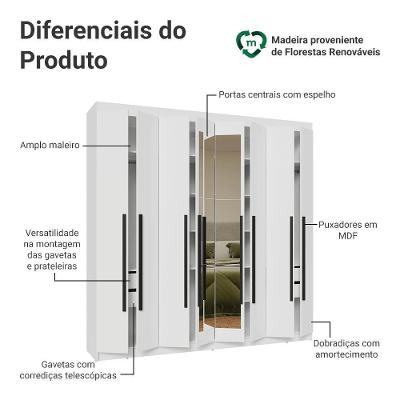Guarda Roupa Casal Venus 8 Portas Batentes Branco-branco-preto Madesa