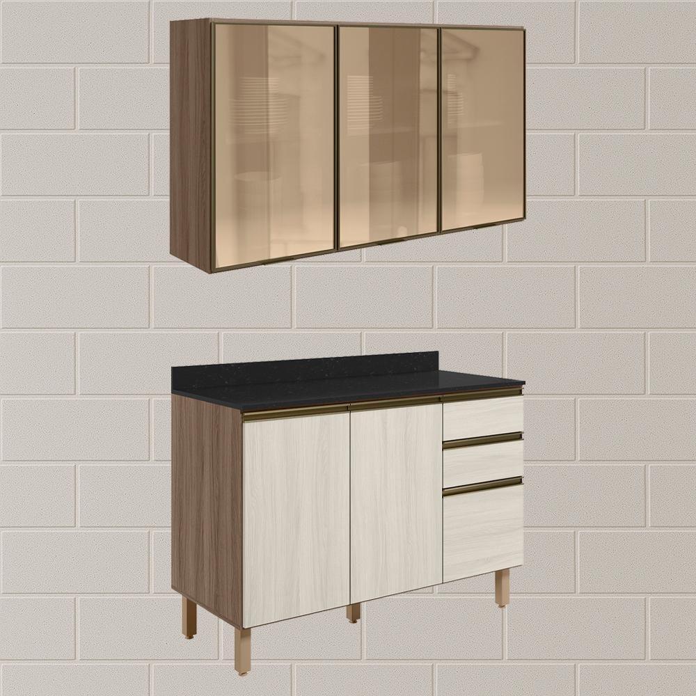 Armario Aereo Vidro Balcao Tampo Mdf Kali Carvalho Toq Bianco Toq Nicioli - 3