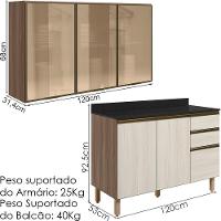 Armario Aereo Vidro Balcao Tampo Mdf Kali Carvalho Toq Bianco Toq Nicioli