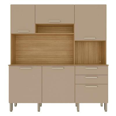 Cozinha Compacta Ferrara 6 Portas 2 Gavetas MDP 180.2cm Amadeirado com Pés Reguláveis