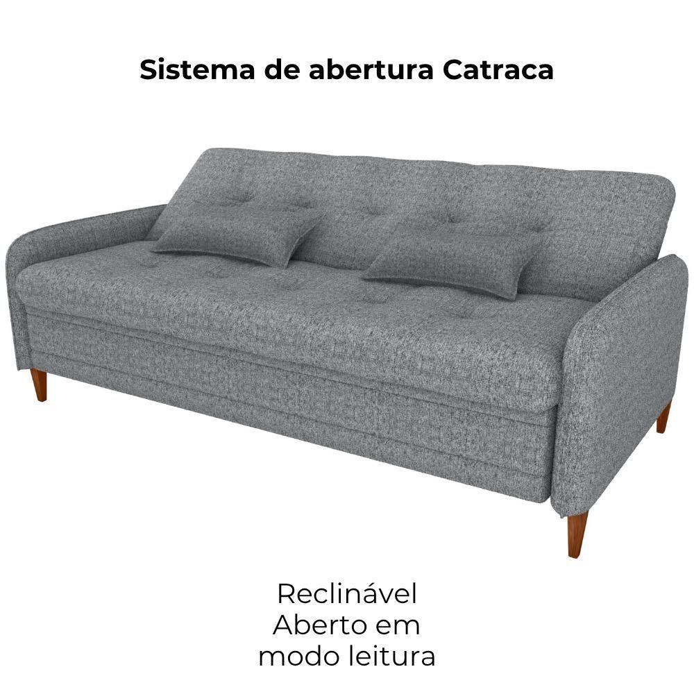 Sofa Cama 2 Lugares 206 Cm Donna Linho Vancouver E487 Cinza Milani Store Cinza - 6
