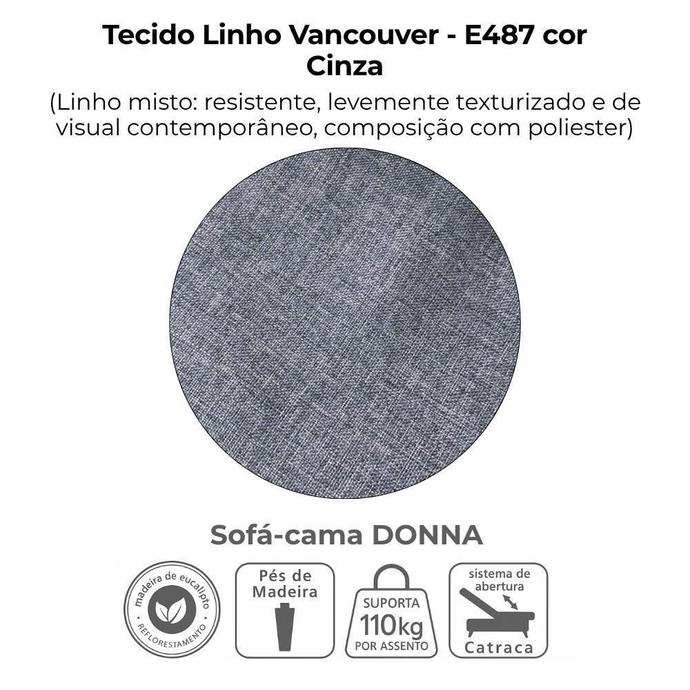 Sofa Cama 2 Lugares 206 Cm Donna Linho Vancouver E487 Cinza Milani Store Cinza - 7