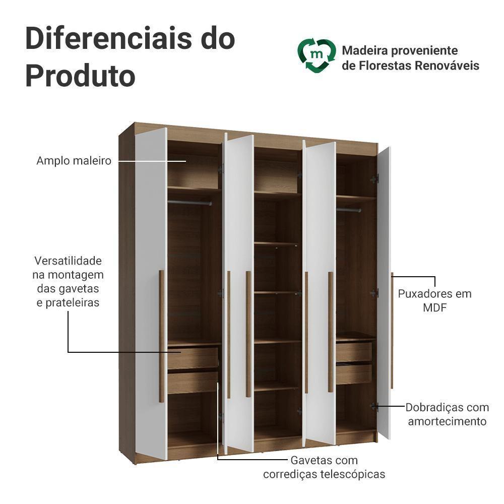 Guarda-roupa Casal 6 Portas Batentes Netuno Madesa Rustic/branco - 4