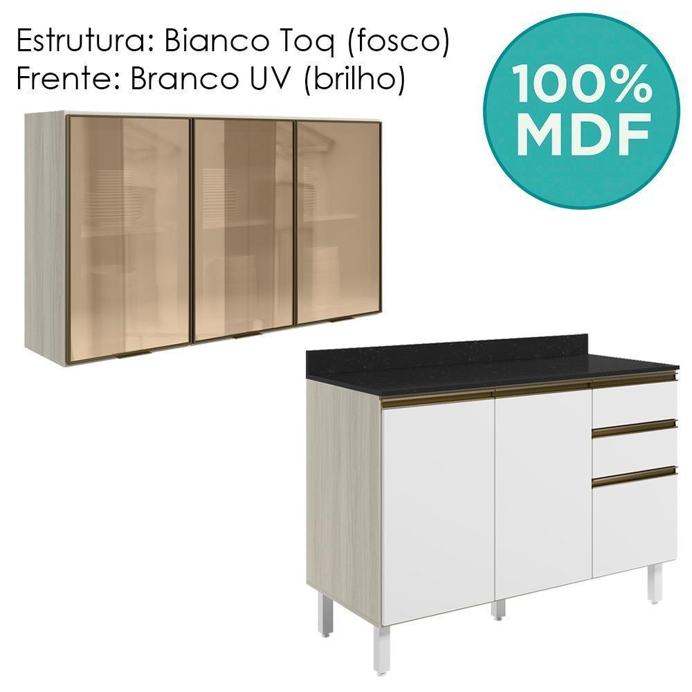 Armario Aereo Vidro Balcao Tampo Mdf Kali Bianco Toq Branco Uv Nicioli - 4