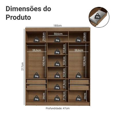 Guarda Roupa Casal Saturno 6 Portas Batentes 4 Gavetas Rustic-Preto-Rustic Madesa